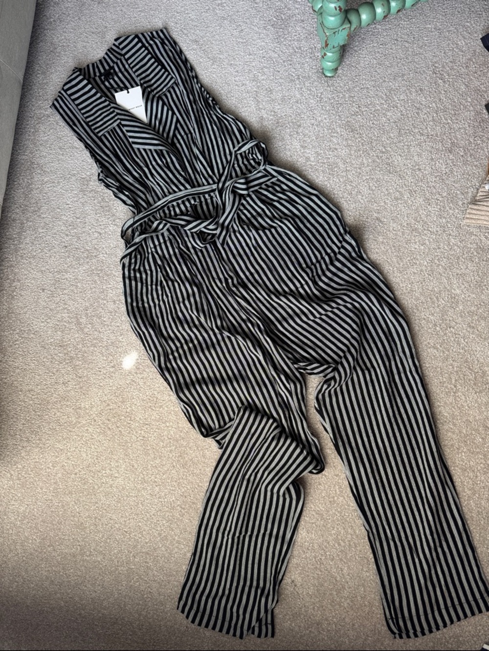 Who What Wear Black & White Striped Sleeveless Jumpsuit